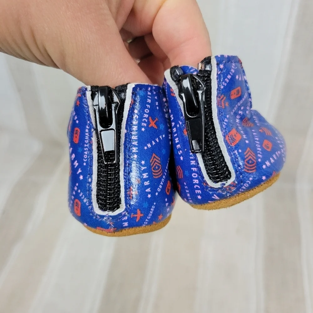 NEW Monkey‎ Feet Ballerina Leather Moccasins Military Blue Size 3-6 Months